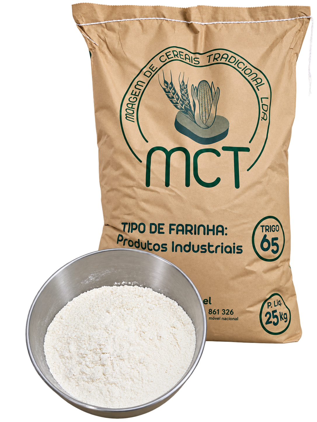 Saco MCT verde de trigo T65 com taça de farinha